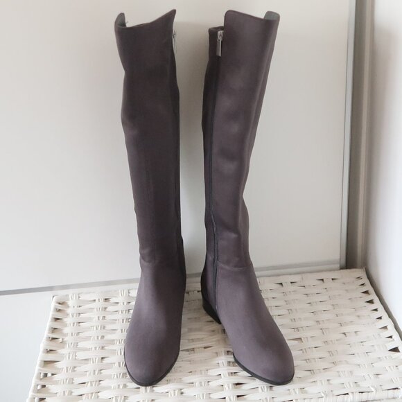 NEW Michael Kors Suede Over The Knee Boots Gray Low Heel Flat Tall Winter Boot 8 - Picture 3 of 15